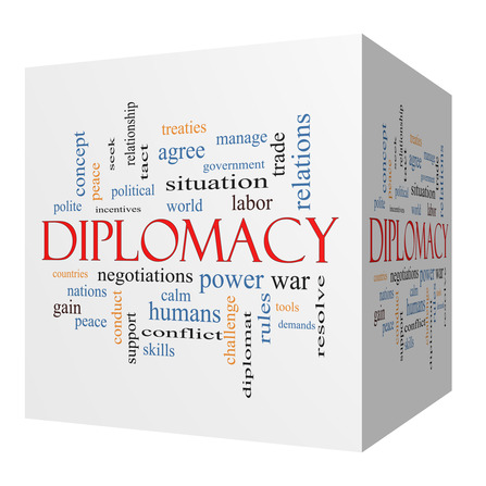 Diplomacy 3D cube Word Cloud Concept
